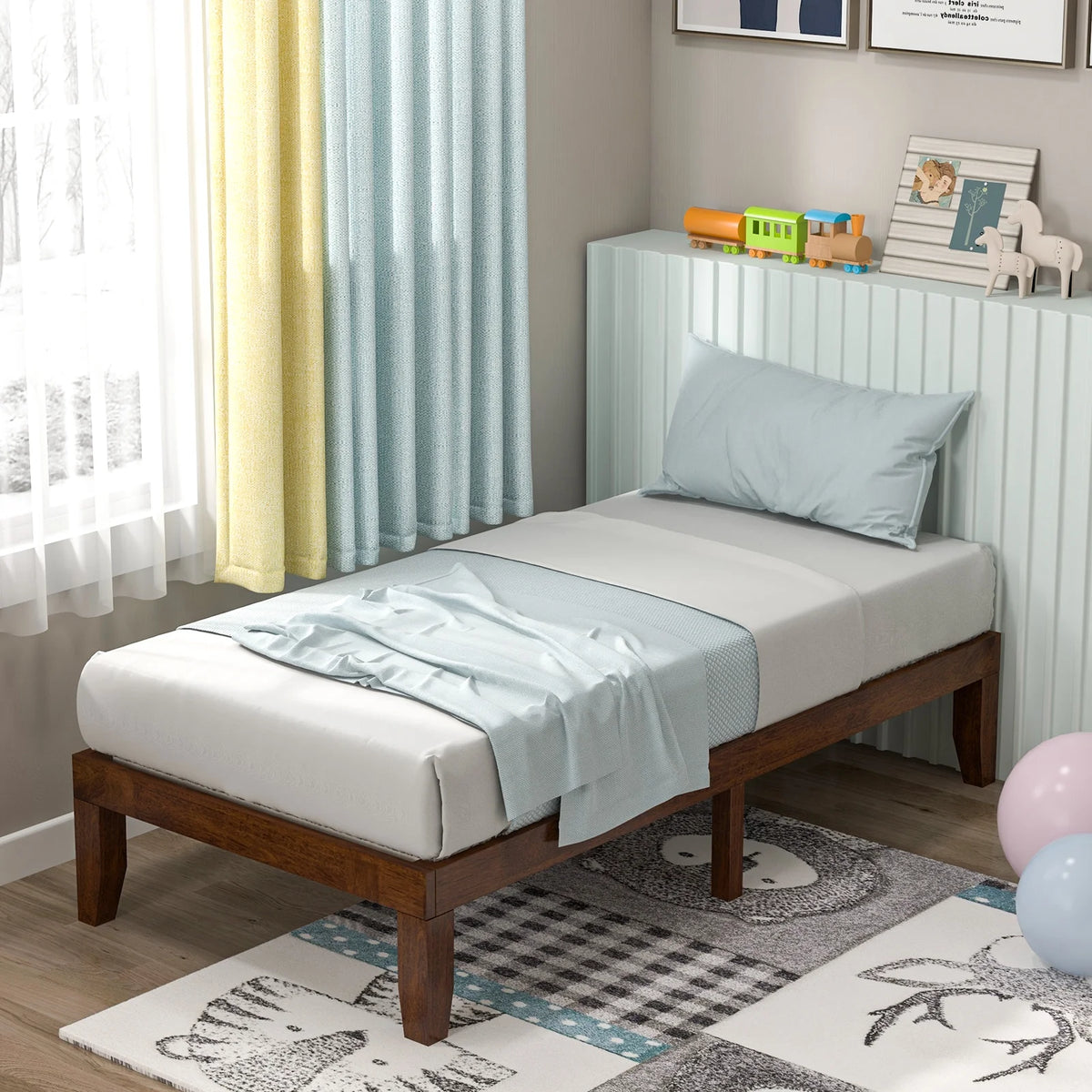 Twin Size Wooden Bed Frame with Wood Slats K451738