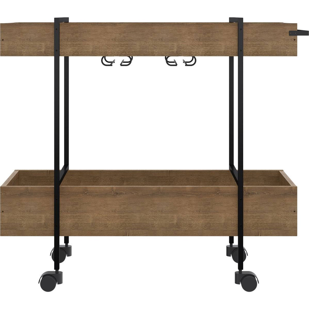 Walnut Melamine Bar Cart with Black Painted Metal Frame G908