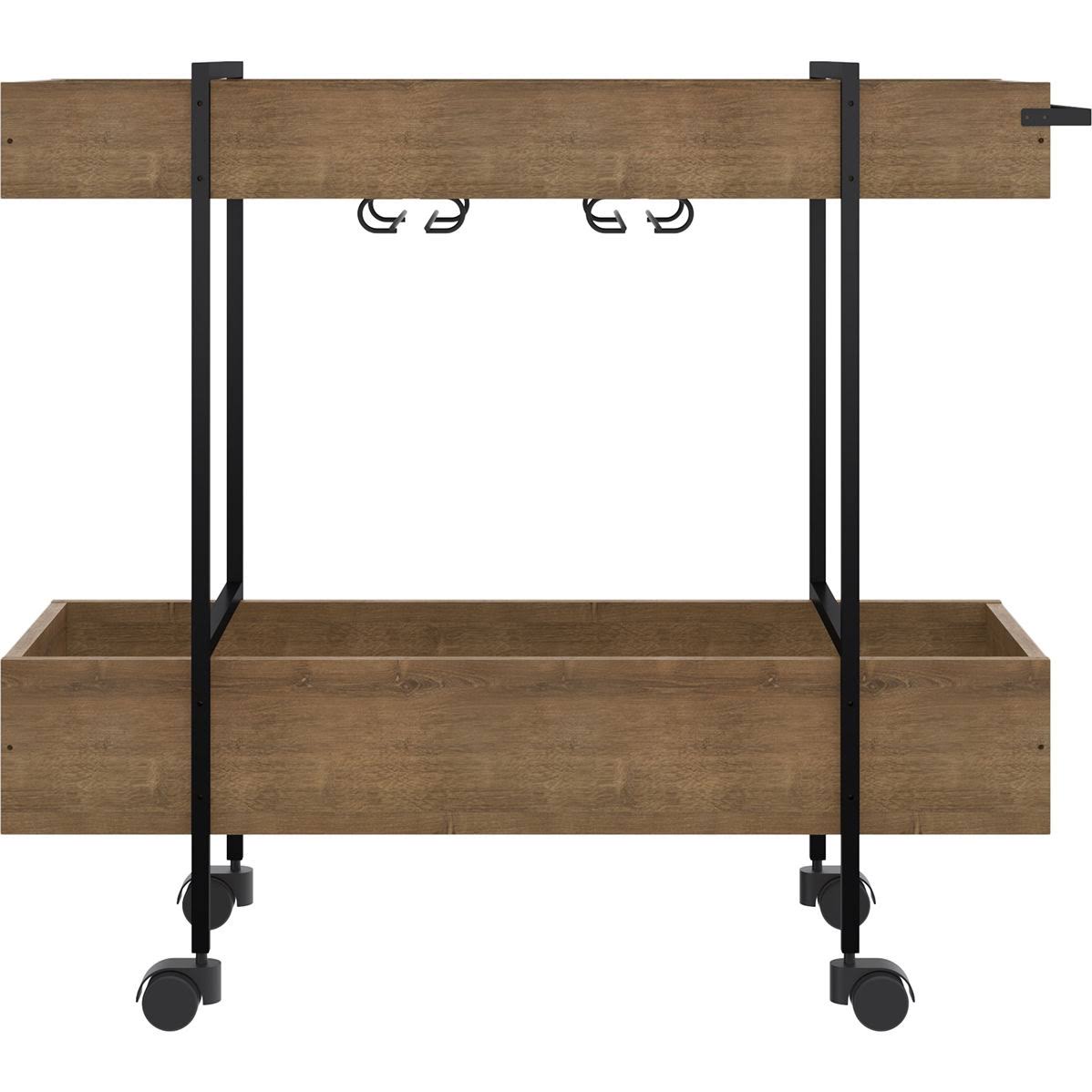 Walnut Melamine Bar Cart with Black Painted Metal Frame G908