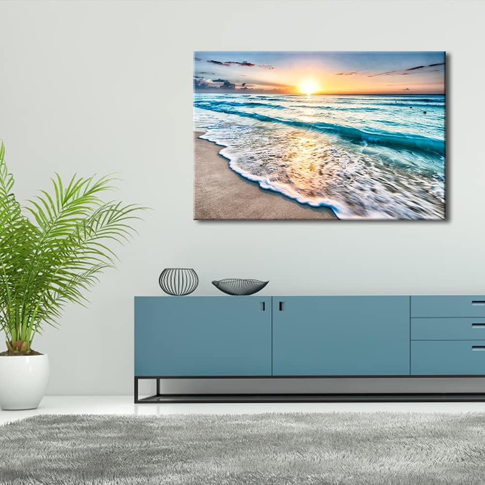 Large Canvas Prints Wall Art Ocean Beach Pictures Paintings Ready to Hang Stretched and Framed Seascape Giclee Artwork K74634