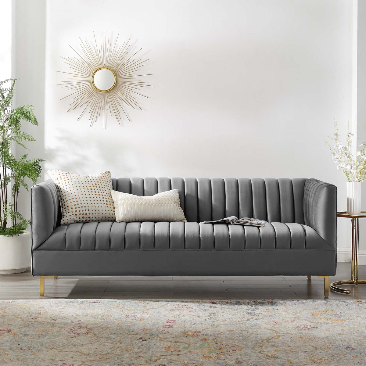 Gray Performance Velvet Sofa U3536