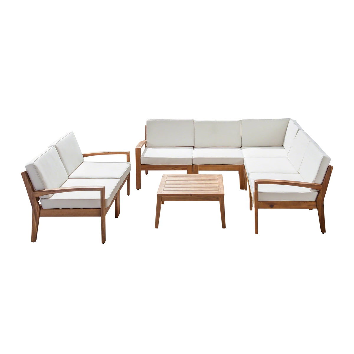 Acacia Wood 7 Seater Sectional Sofa and Loveseat Chat Set with Cushions K898