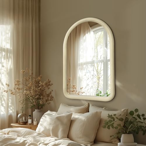 Cream White Arched Full Length Flannel Mirror P945