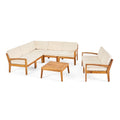 Acacia Wood 7 Seater Sectional Sofa and Loveseat Chat Set with Cushions K898