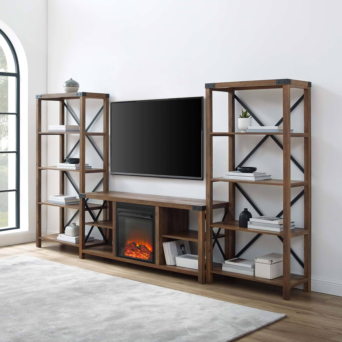Metal Accent Wall with 60" Fireplace Console V521805
