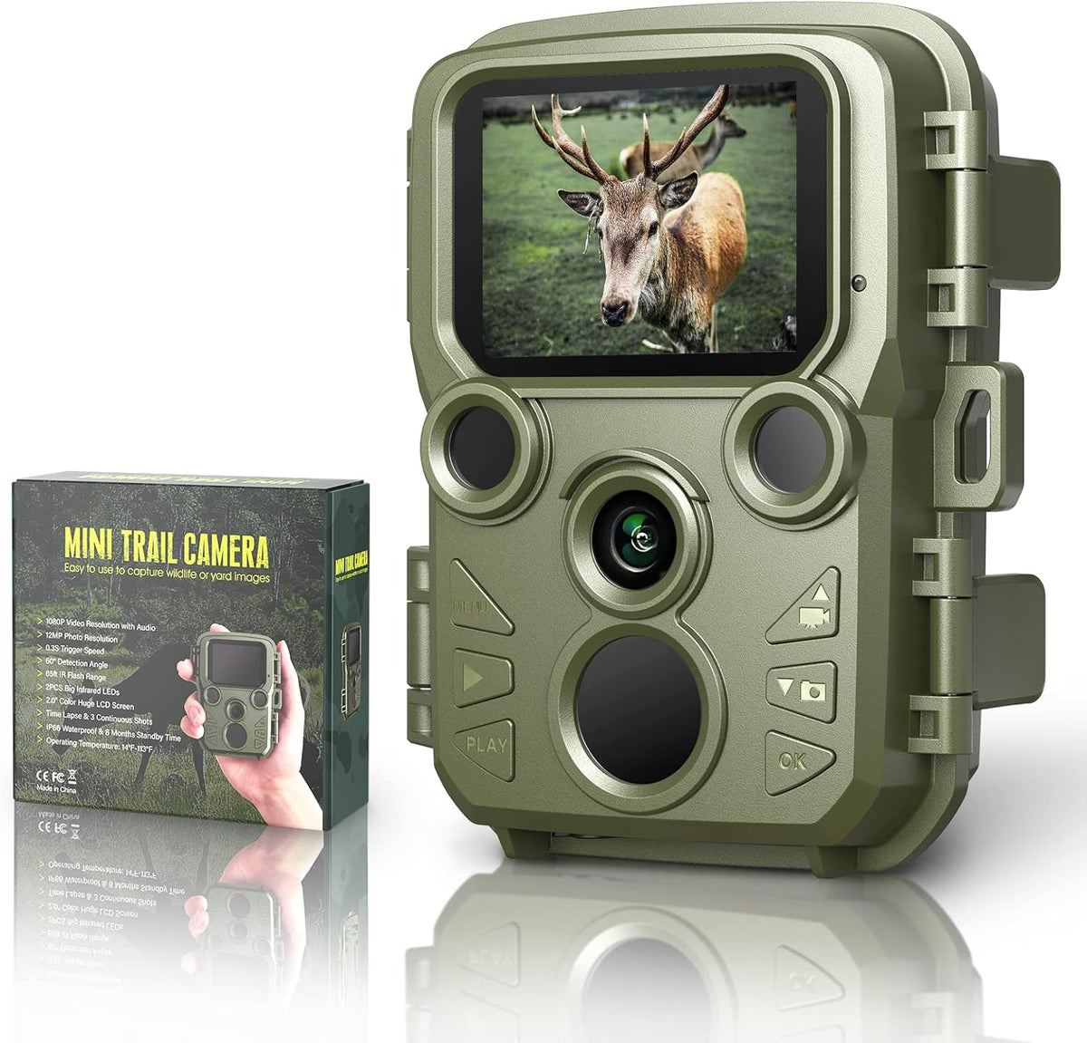 Mini Trail Camera 12MP 1080P with 65ft Night Vision IP66 Waterproof F8485