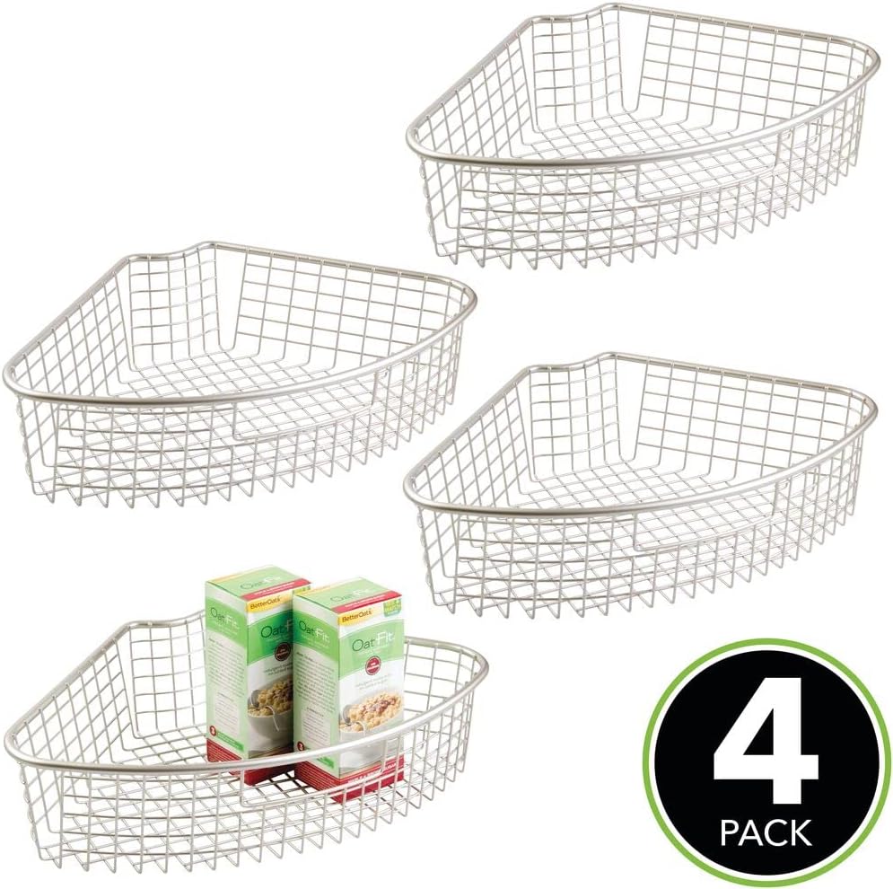 Satin Metal Kitchen Cabinet Lazy Susan Organizer Basket, 4 Pack Q166