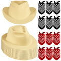 24 Pieces Felt Cowboy Hat Set with Paisley Bandanas V329
