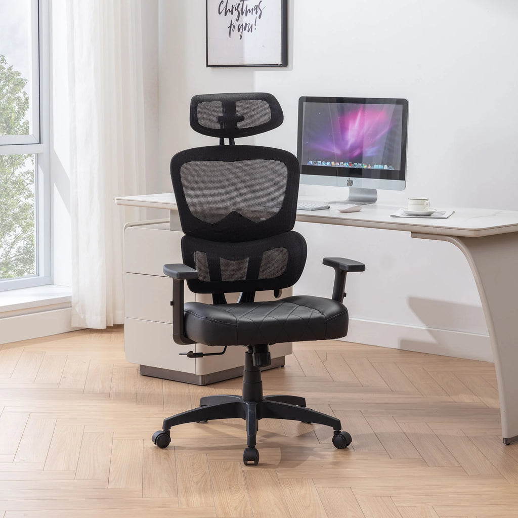 Black Ergonomic Mesh Office Chair with Footrest H26050