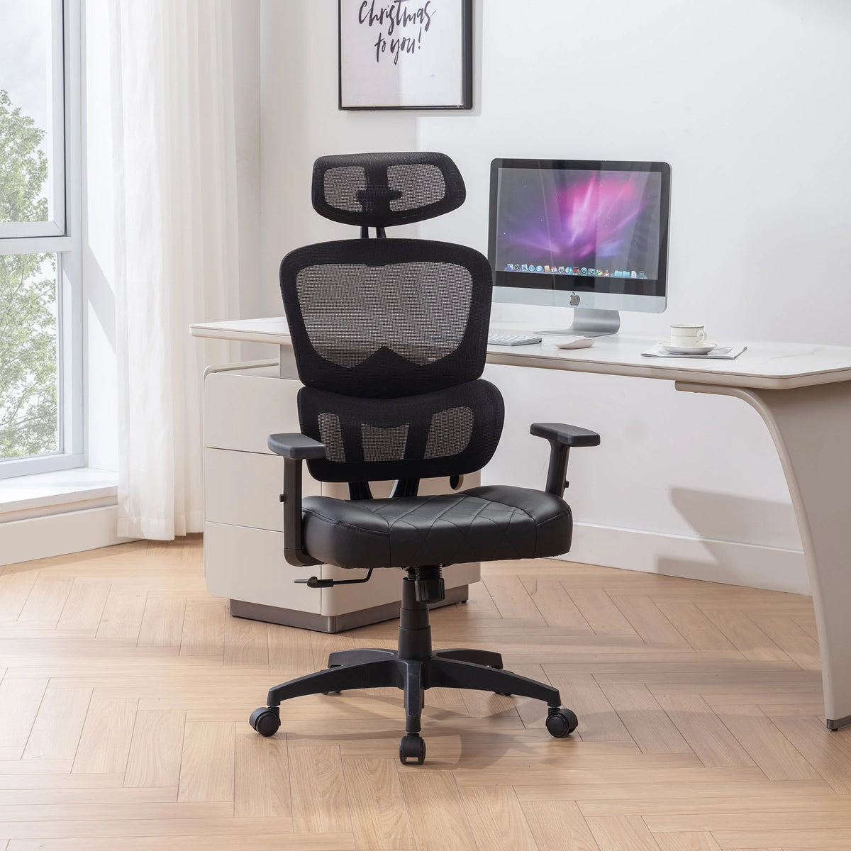 Black Ergonomic Mesh Office Chair with Footrest H26050