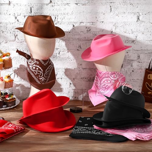 24 Pieces Felt Cowboy Hat Set with Paisley Bandanas V329