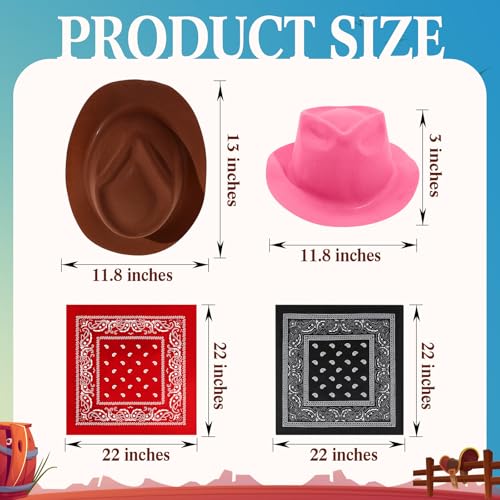 24 Pieces Felt Cowboy Hat Set with Paisley Bandanas V329