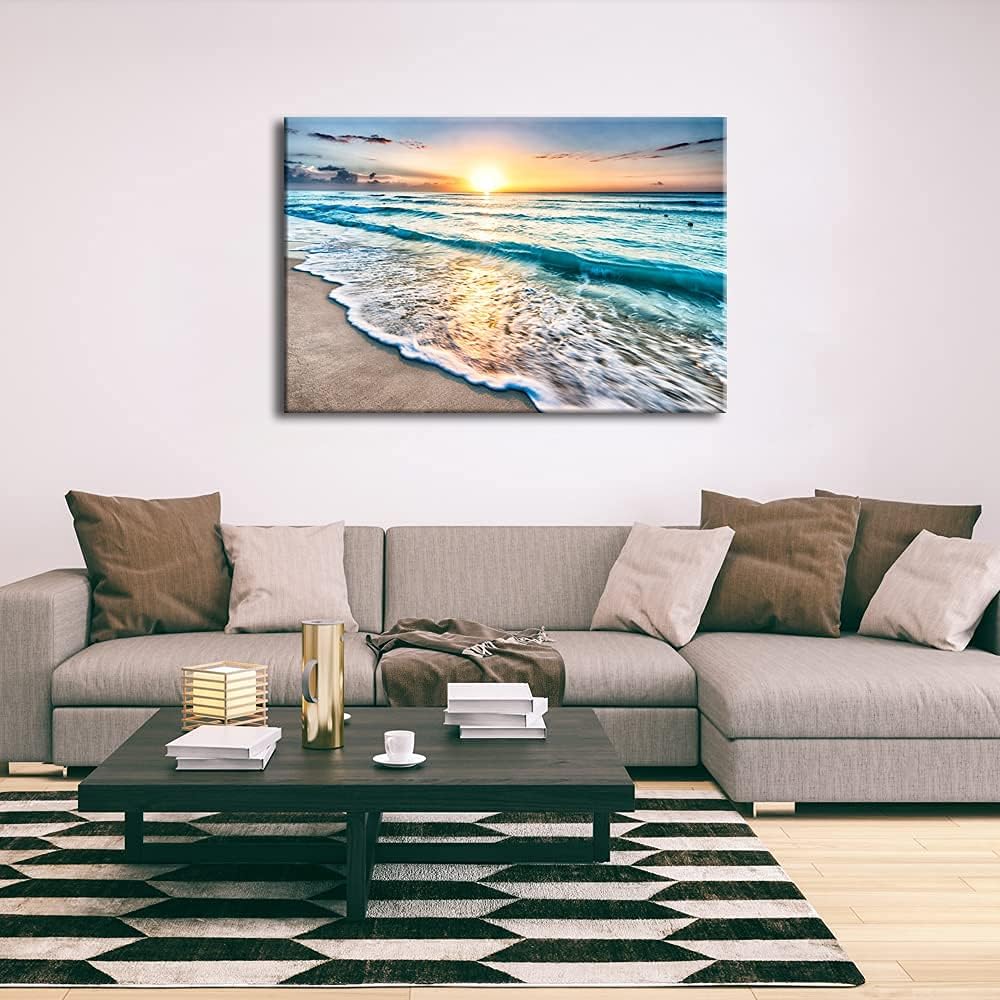 Large Canvas Prints Wall Art Ocean Beach Pictures Paintings Ready to Hang Stretched and Framed Seascape Giclee Artwork K74634