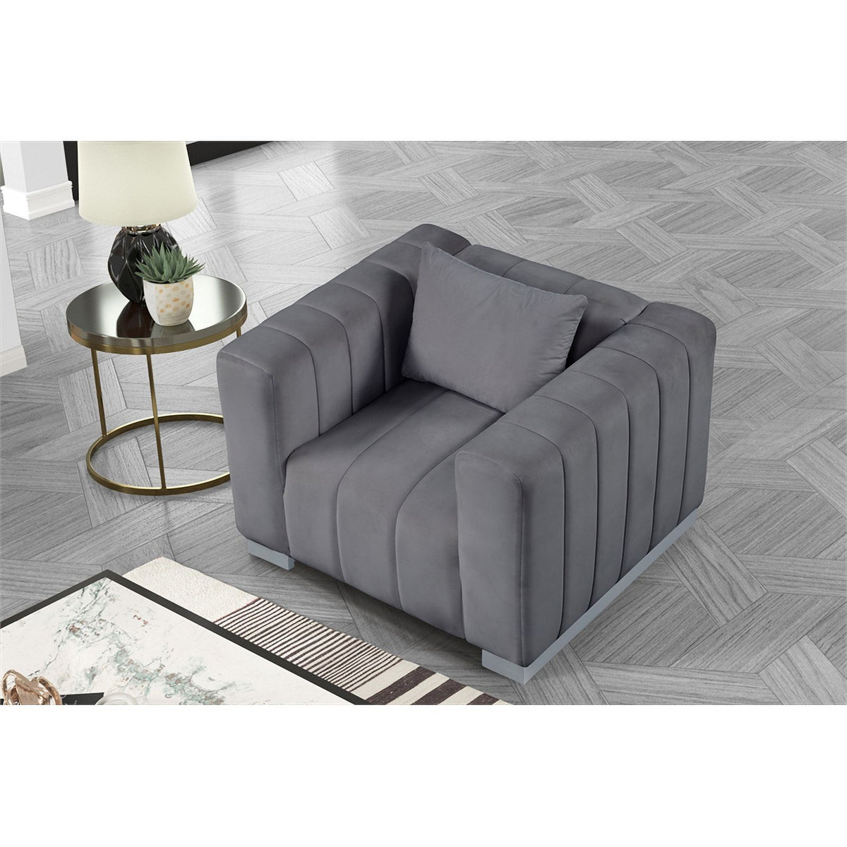 Gray Velvet Fabric Sofa and 2 Armchairs Set C9947