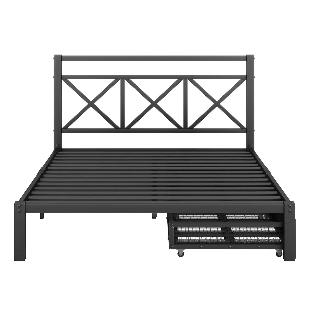 Metal Twin Size Platform Bed with Two Drawers K65478