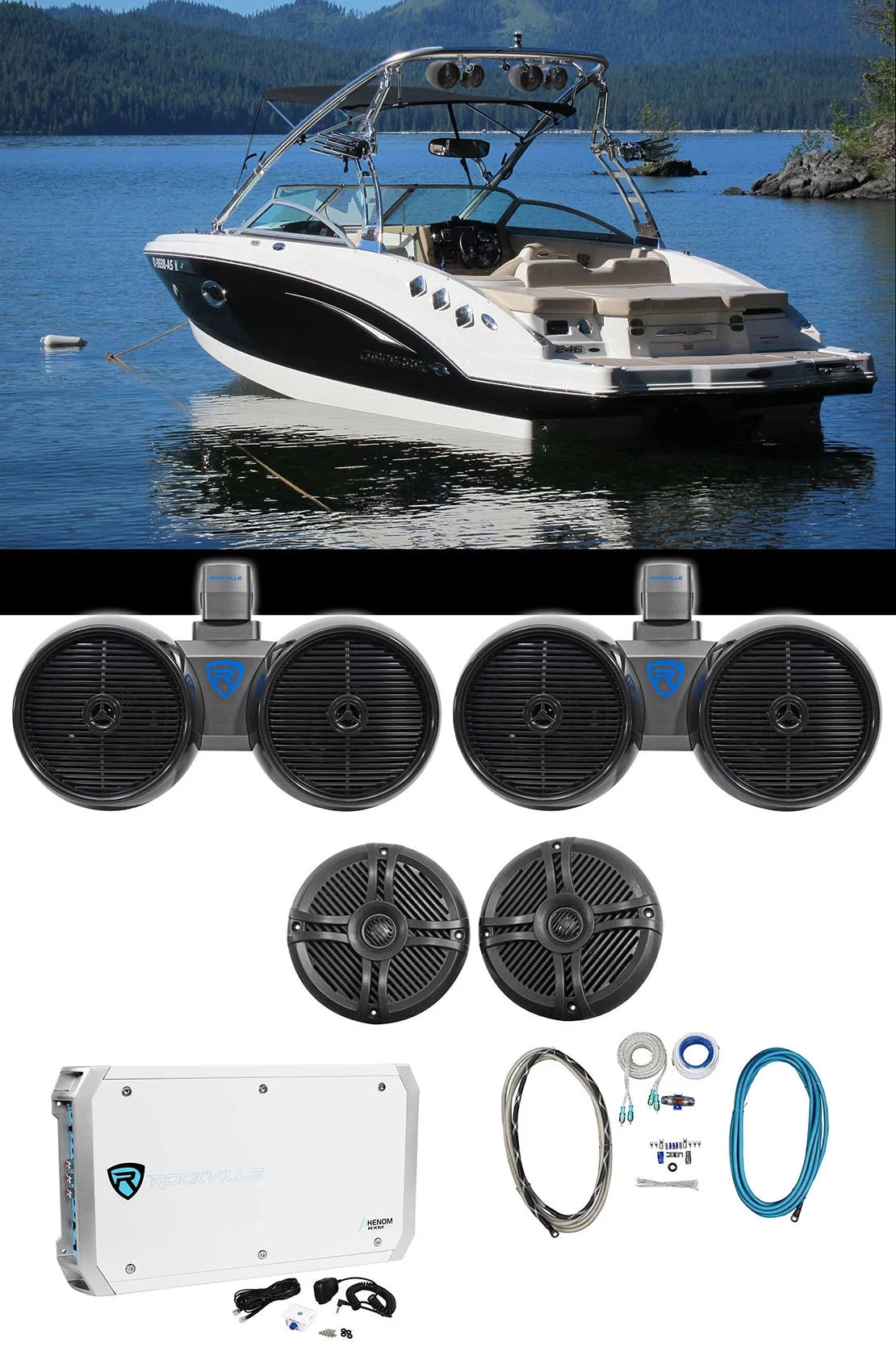 Dual 8" Wakeboards, 6.5" Speakers, 6-Channel Amplifier, Amp Kit W95833