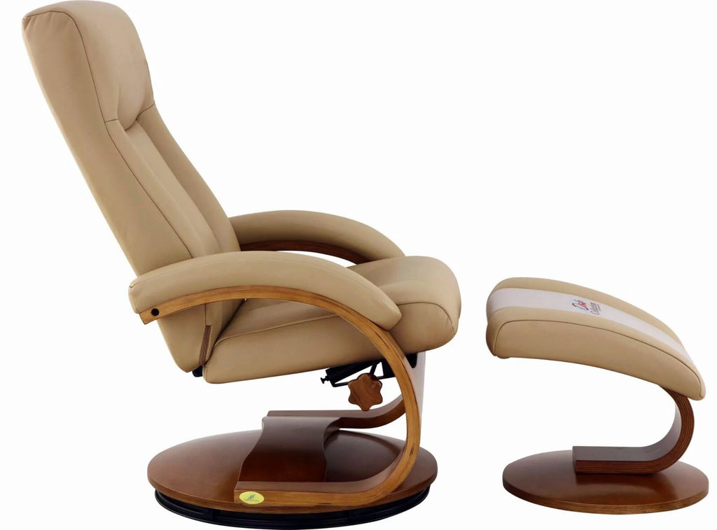 Tan Brown and White Recliner Chair with Ottoman C417