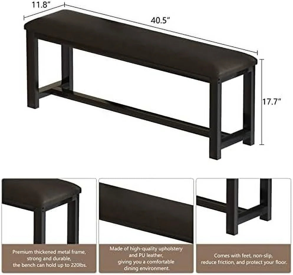 Dining Table Set for 4 with 2 PU Leather Upholstered Benches D71489