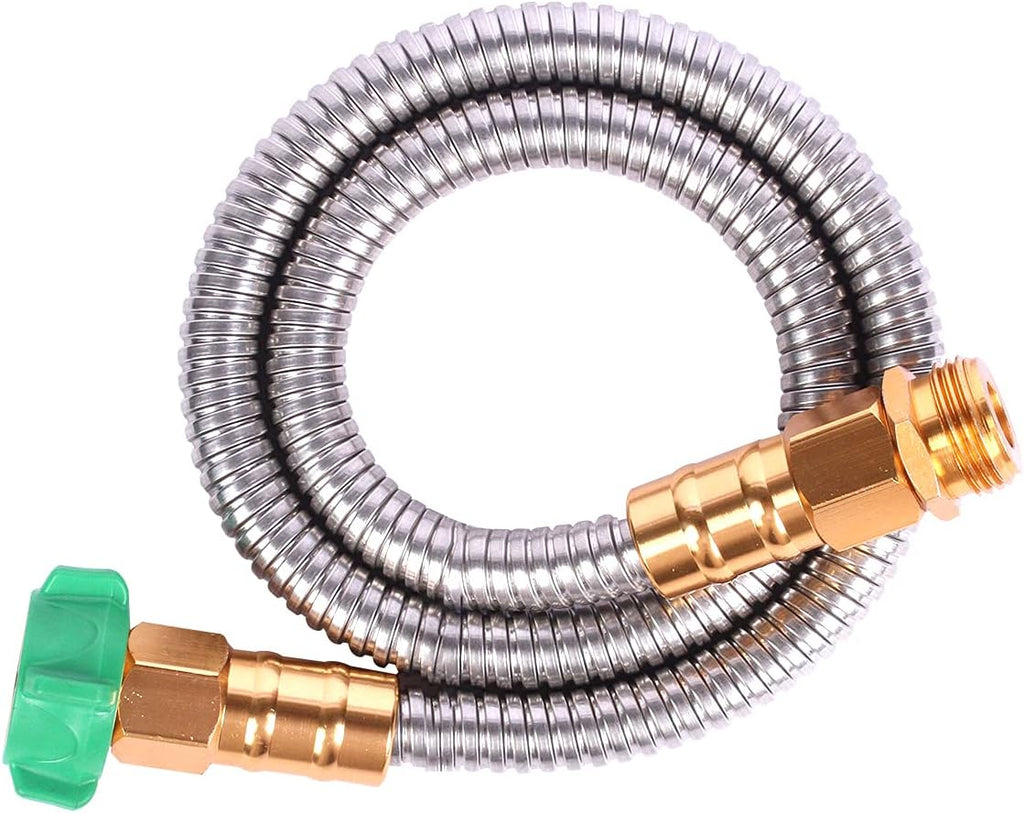 Metal Garden Hose 100 Ft Flexible Stainless Steel Water Hose with High Pressure Nozzle, Pack of 2 E187858
