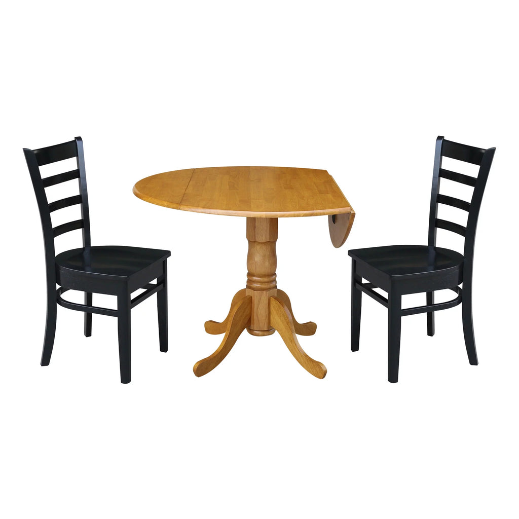 Solid Wood 3-Piece Dining Set with Drop Leaf Table and 2 Ladder Back Chairs F4228