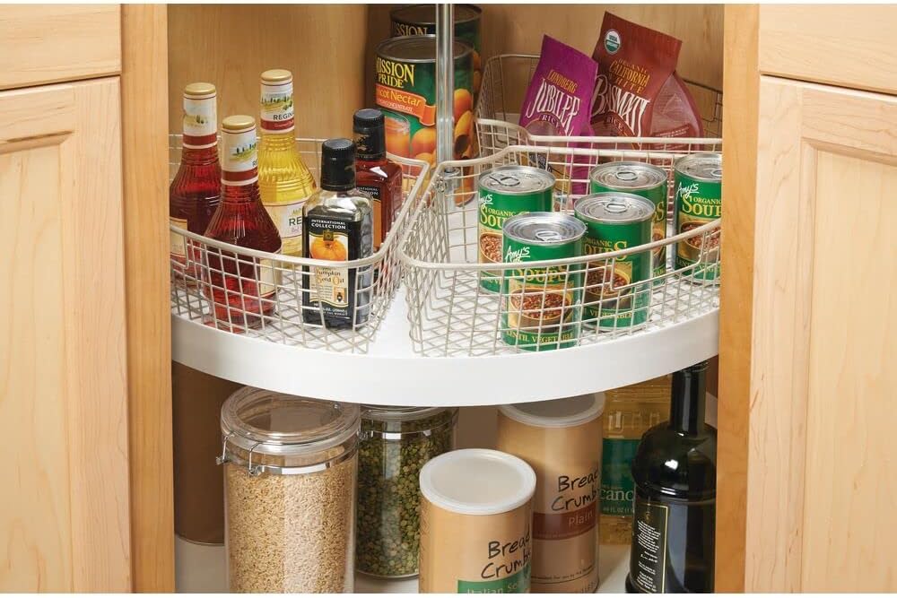 Satin Metal Kitchen Cabinet Lazy Susan Organizer Basket, 4 Pack Q166