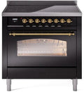 36 Induction Range with Electric Oven in Glossy Black with Brass Trim B677