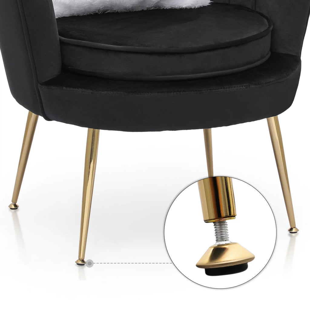 Black Velvet Tufted Accent Chair with Ottoman and Cushion I583405