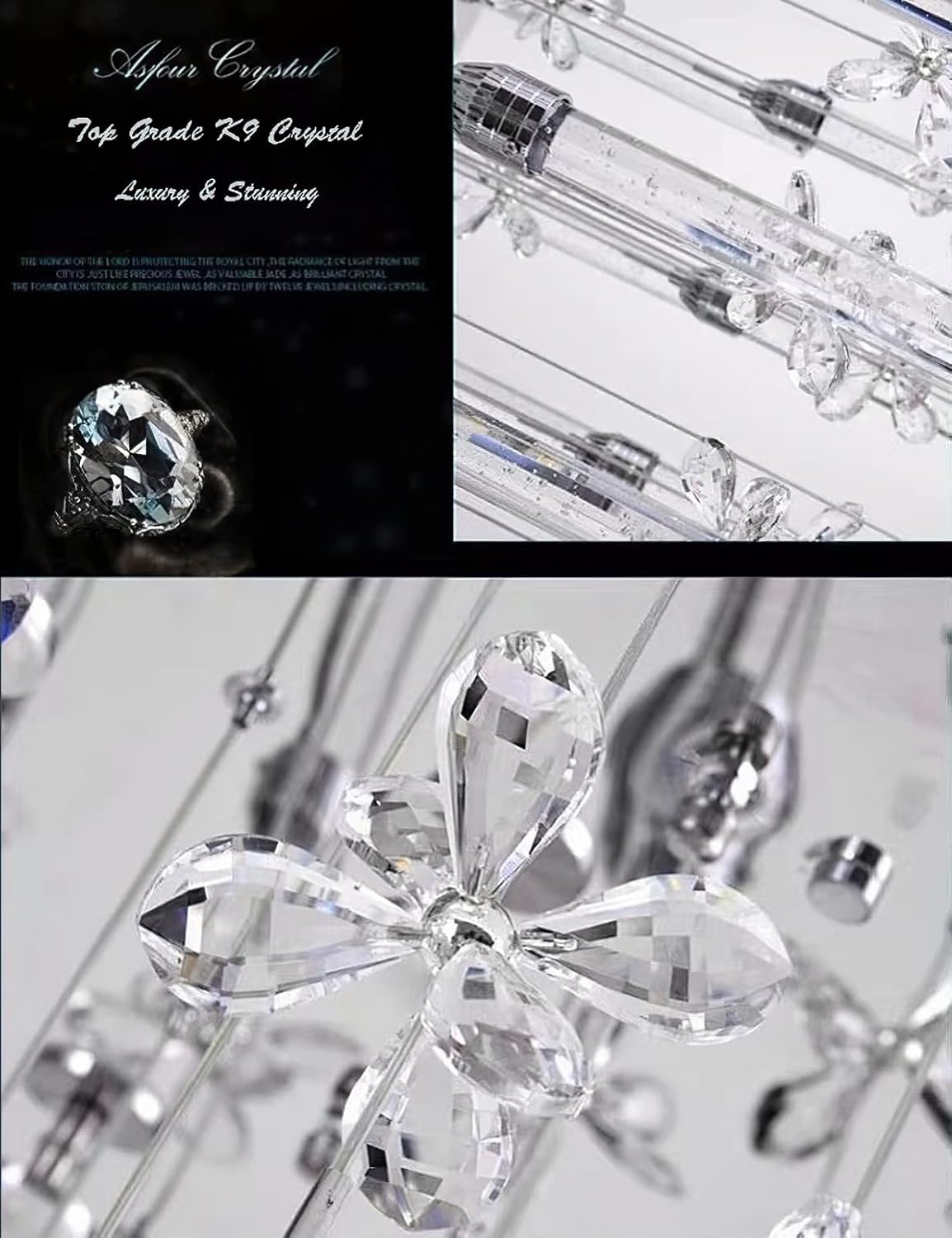 12-Lights Raindrop Spiral Crystal Chandelier with Remote Control Dimmable LED Z82335