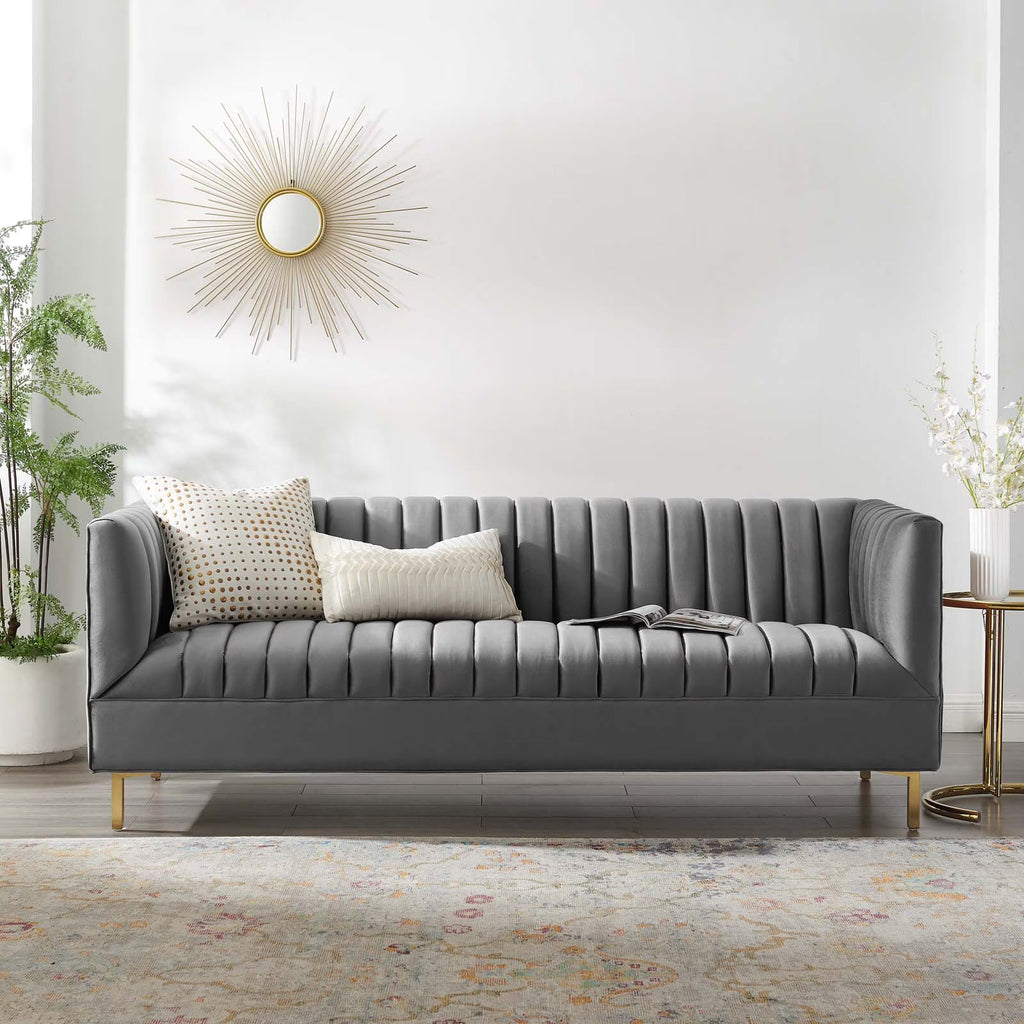 Gray Performance Velvet Sofa U3536