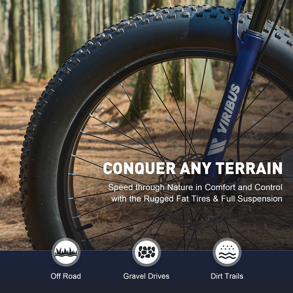 26 Fat Tire Full Suspension Mountain Bike with 21 Speeds Disc Brakes Blue H65337