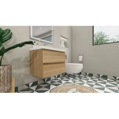 White Oak Wall-Mounted Single Bathroom Vanity Set K9130