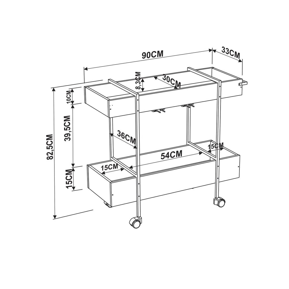 Walnut Melamine Bar Cart with Black Painted Metal Frame G908