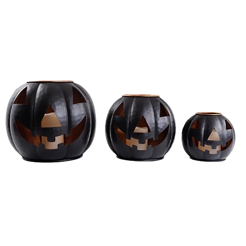 Metal Jack O Lanterns Pumpkin Set of 3 with LED Candles I491