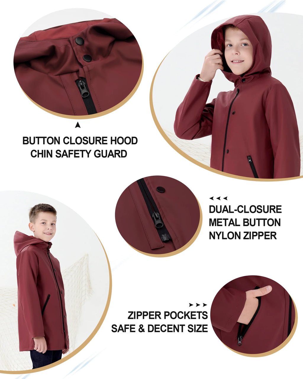 Boys Lightweight Waterproof Hooded Cotton Lined Rain Jacket H1666