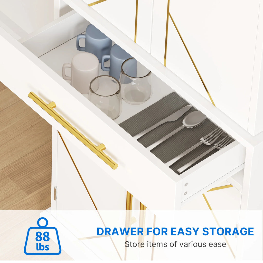 White 4 Door Freestanding Kitchen Pantry Storage Cabinet with Drawer and Adjustable Shelf V972438