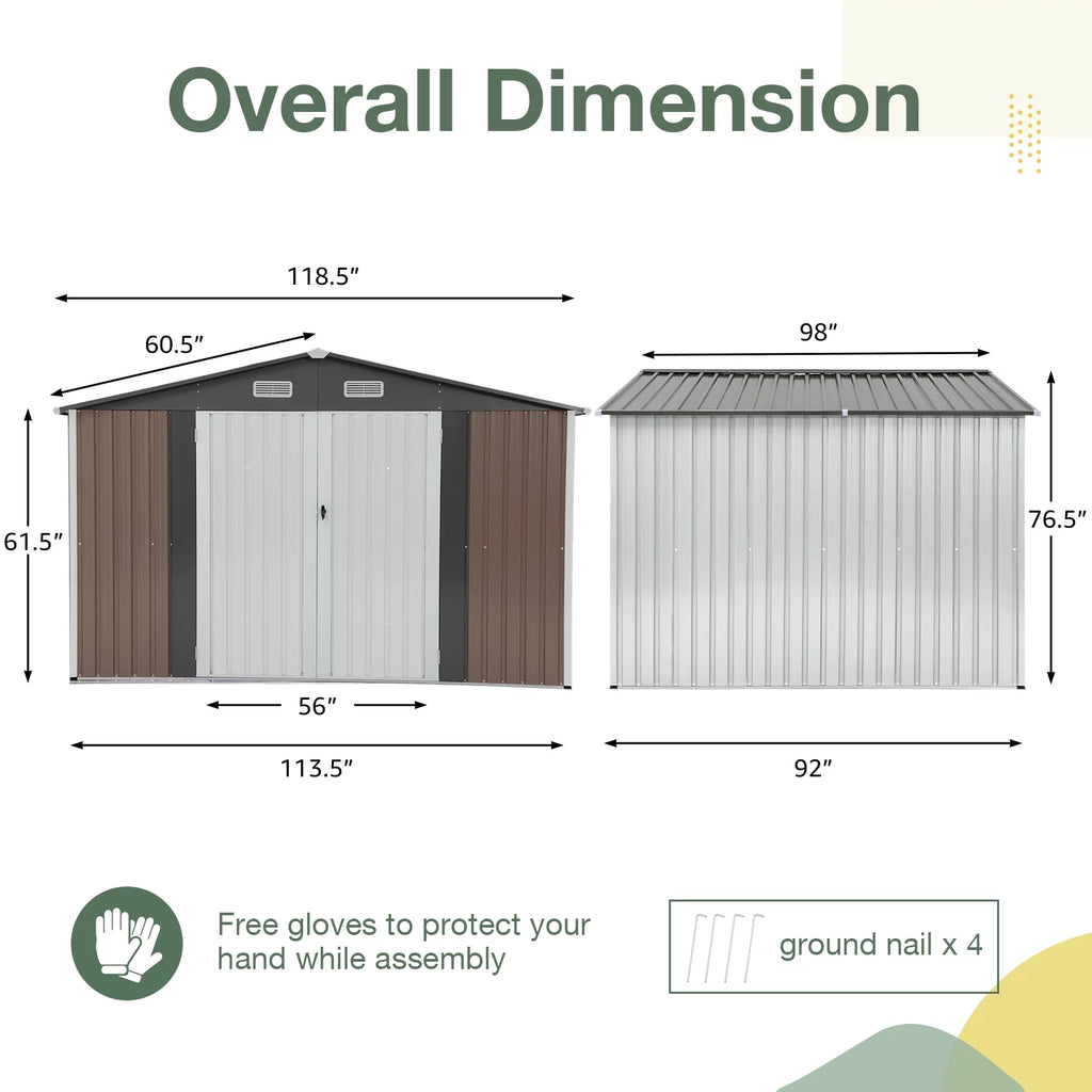 10' x 8' FT Metal Outdoor Storage Shed with Lockable Door L7761