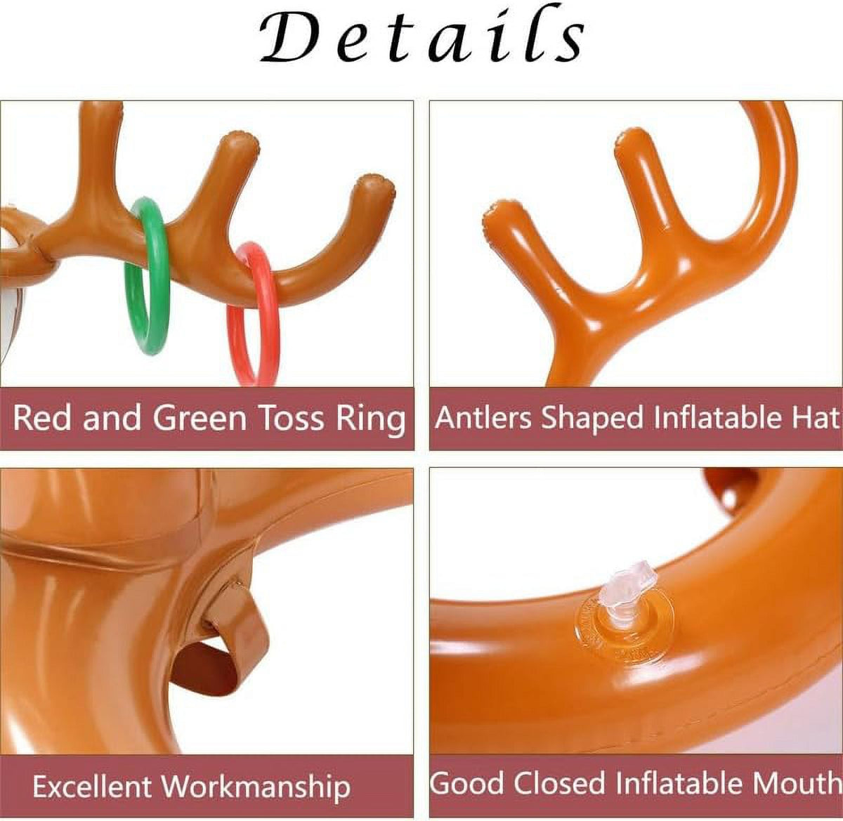 Inflatable Reindeer Antler Hat Ring Toss Game with 2 Antlers, 8 Rings, 1 Inflator H53049