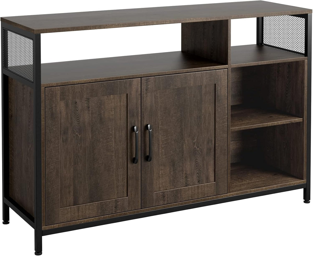 Rustic Brown Wooden Sideboard with 2 Doors and Open Shelves E4831