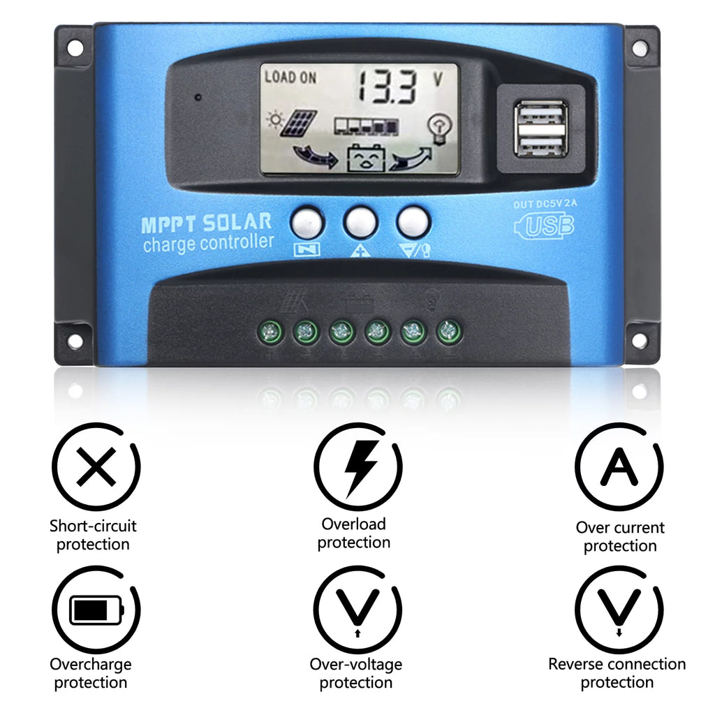 100A MPPT Solar Charge Controller with Dual USB U282