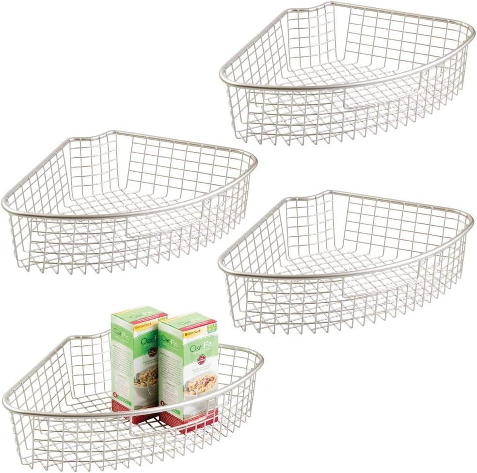 Satin Metal Kitchen Cabinet Lazy Susan Organizer Basket, 4 Pack Q166