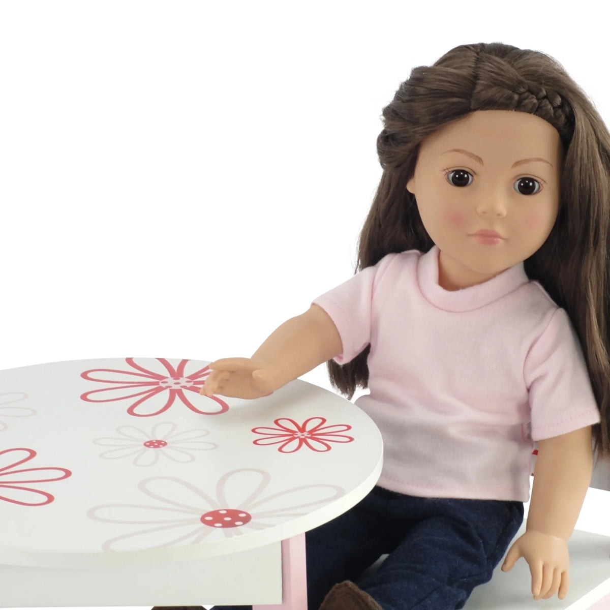 Pink Floral Kitchen Table and 2 Chair Dining Doll Furniture Set W447