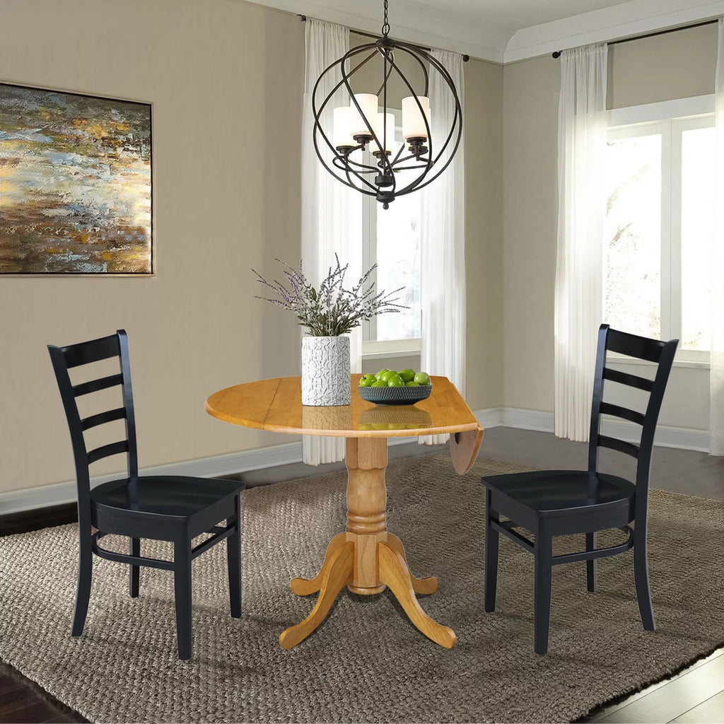 Solid Wood 3-Piece Dining Set with Drop Leaf Table and 2 Ladder Back Chairs F4228