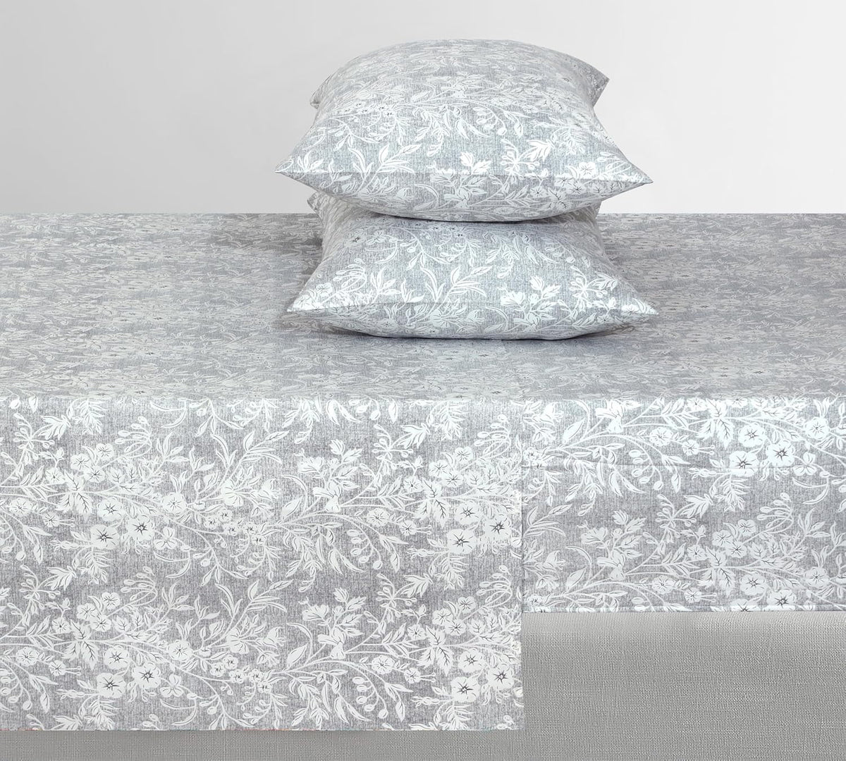 Cooling Queen Sheet Set 4-Piece 100% Cotton Sateen 300TC Grey Floral 16" Deep Pocket B696